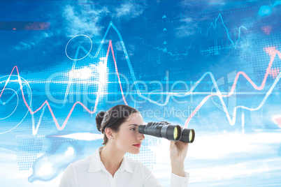 Composite image of business woman looking through binoculars