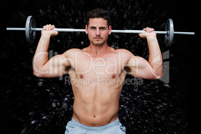 Composite image of bodybuilder lifting barbell