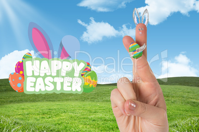 Composite image of fingers as easter bunny