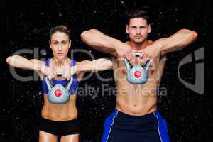 Composite image of bodybuilding couple