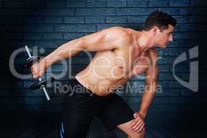 Composite image of bodybuilder lifting dumbbell