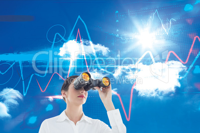 Composite image of business woman  looking through binoculars