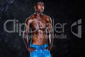 Composite image of fit shirtless young man