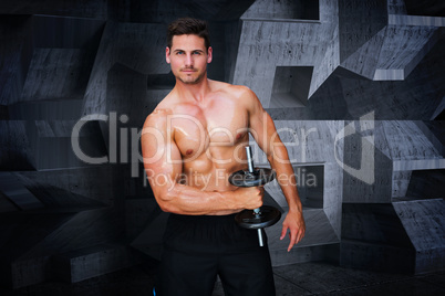 Composite image of bodybuilder lifting dumbbell