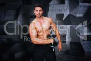 Composite image of bodybuilder lifting dumbbell