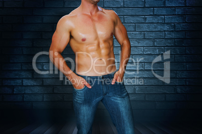 Composite image of attractive bodybuilder