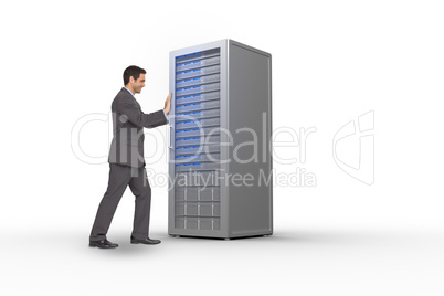 Composite image of businessman pushing