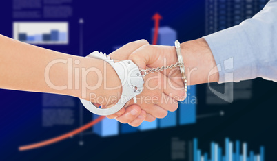 Composite image of handcuffed business people shaking hands