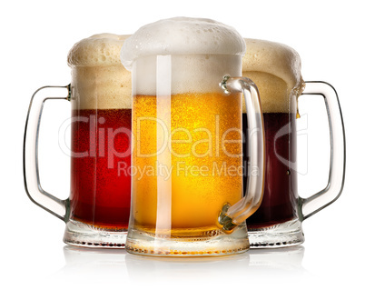 Glass mugs of beer