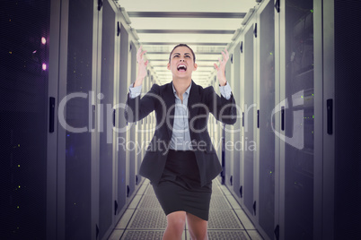 Composite image of angry businesswoman gesturing