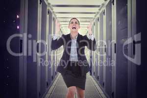 Composite image of angry businesswoman gesturing