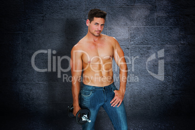 Composite image of attractive bodybuilder