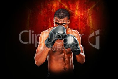 Composite image of muscular boxer