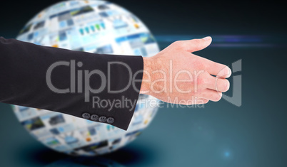 Composite image of businessman holding something with his hands