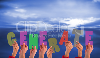 Composite image of hands holding up generate