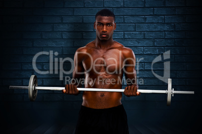 Composite image of fit man lifting barbell