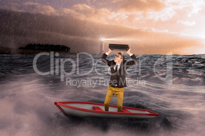 Composite image of businessman in boat