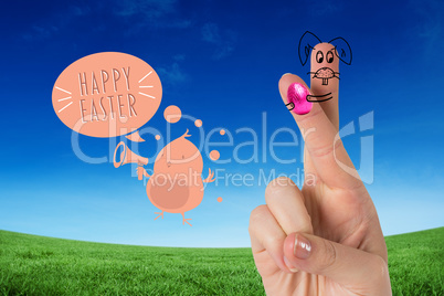 Composite image of fingers as easter bunny