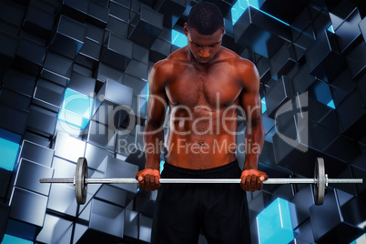 Composite image of fit man lifting barbell