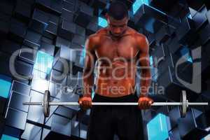 Composite image of fit man lifting barbell