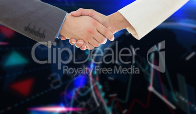 Composite image of shaking hands over eye glasses and diary afte