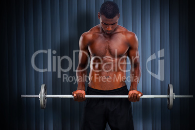 Composite image of fit man lifting barbell