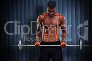 Composite image of fit man lifting barbell