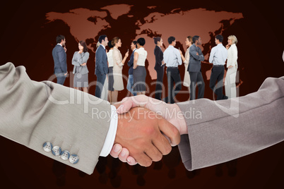 Composite image of side view of shaking hands