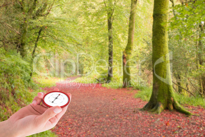 Composite image of hand presenting compass