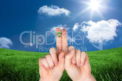 Composite image of fingers as easter bunny