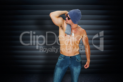 Composite image of attractive bodybuilder