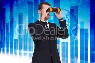 Composite image of elegant businessman standing and using binocu