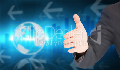 Composite image of businessman extending arm for handshake