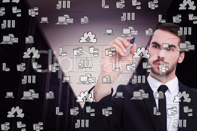 Composite image of thoughtful businessman writing with marker