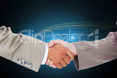 Composite image of side view of shaking hands