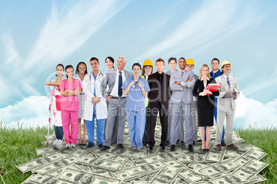 Composite image of smiling group of people with different jobs