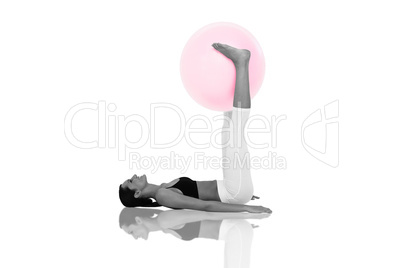 Composite image of side view of a fit woman exercising with fitn