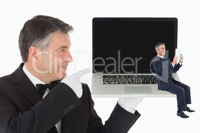 Composite image of businessman reading