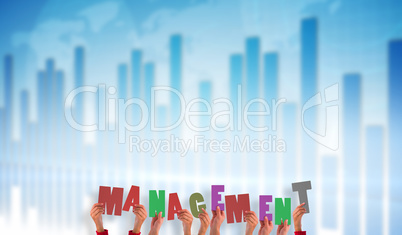 Composite image of hands showing management
