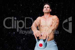 Composite image of bodybuilder holding kettlebell