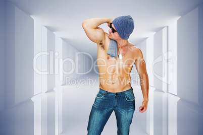 Composite image of attractive bodybuilder