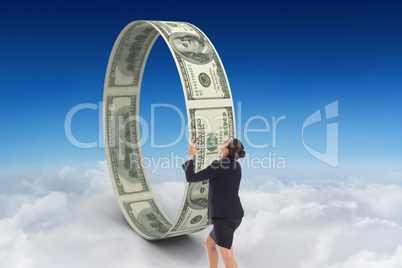 Composite image of angry businesswoman gesturing