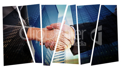 Composite image of close up of two businesspeople shaking their