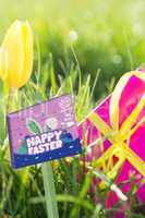 Composite image of easter egg hunt sign