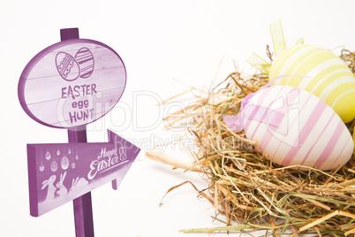 Composite image of easter egg hunt sign