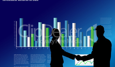 Composite image of smiling business people shaking hands while l