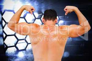 Composite image of attractive bodybuilder