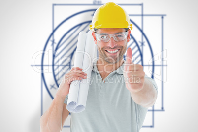 Composite image of architect with plan