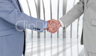 Composite image of side view of shaking hands