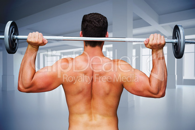 Composite image of bodybuilder lifting barbell